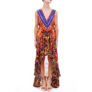 Shahida Parides NWT V-Neck Embellished Hi-Low Dress in Royal Heritage M/L